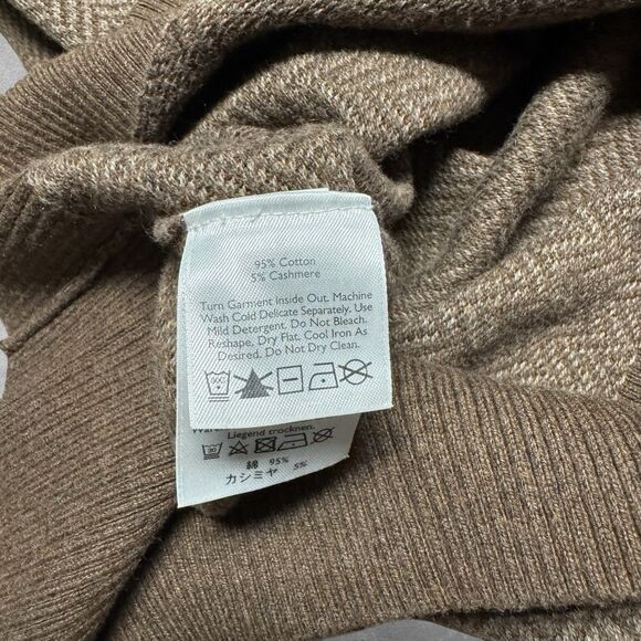 Eddie Bauer Sweater Men’s L Brown Herringbone Cotton Cashmere V Neck Pullover - Picture 6 of 7